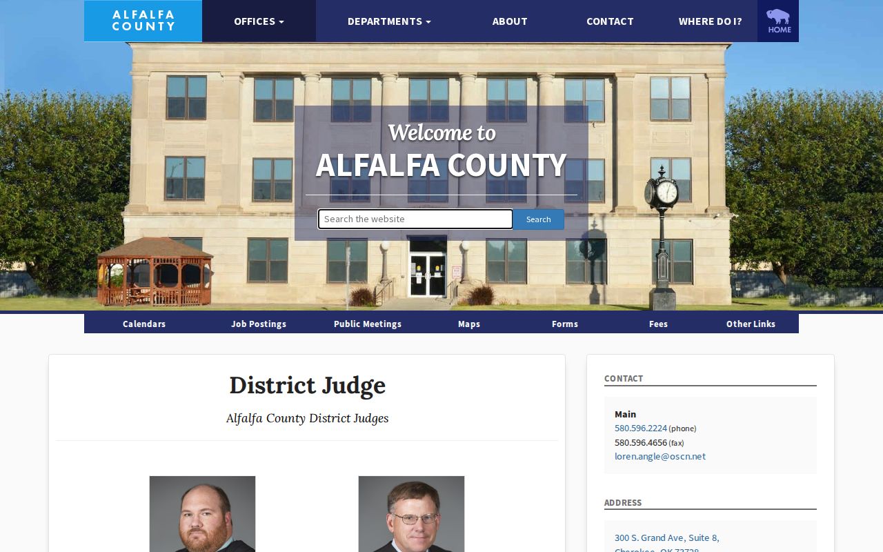 Alfalfa County warrant lookup district judges office contact