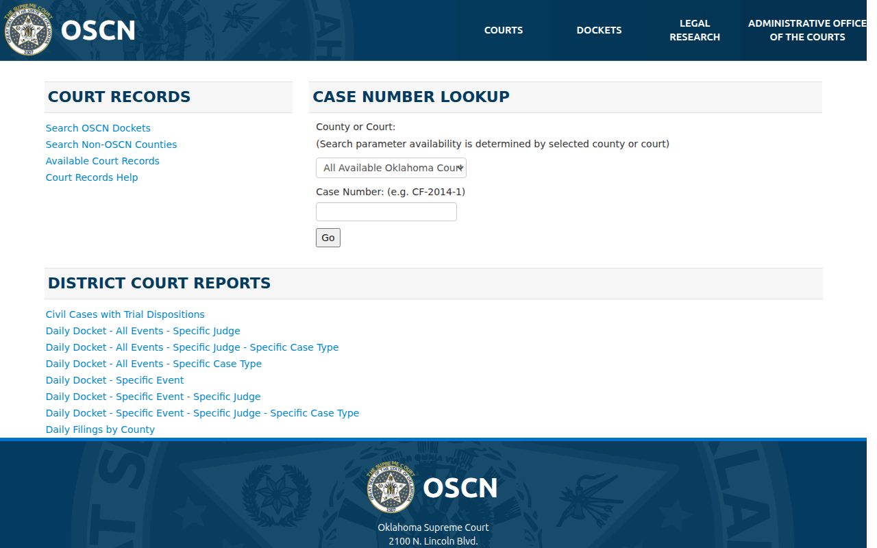 Alfalfa County warrant lookup OSCN court and case search fields