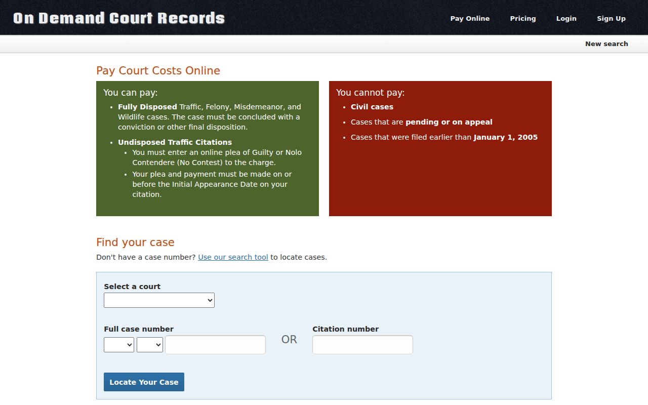 Alfalfa County municipal warrant research showing ODCR payment eligibility screen