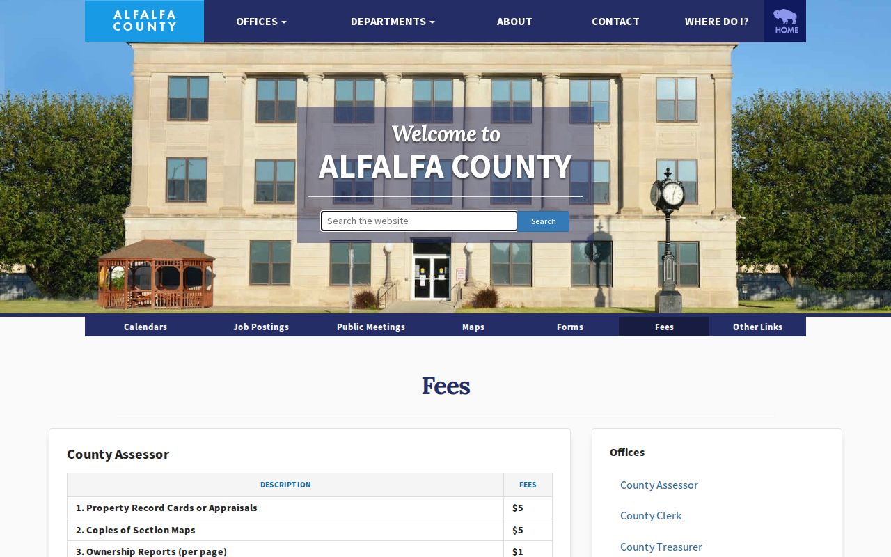 Alfalfa County active warrants page showing County Clerk tax warrant record categories