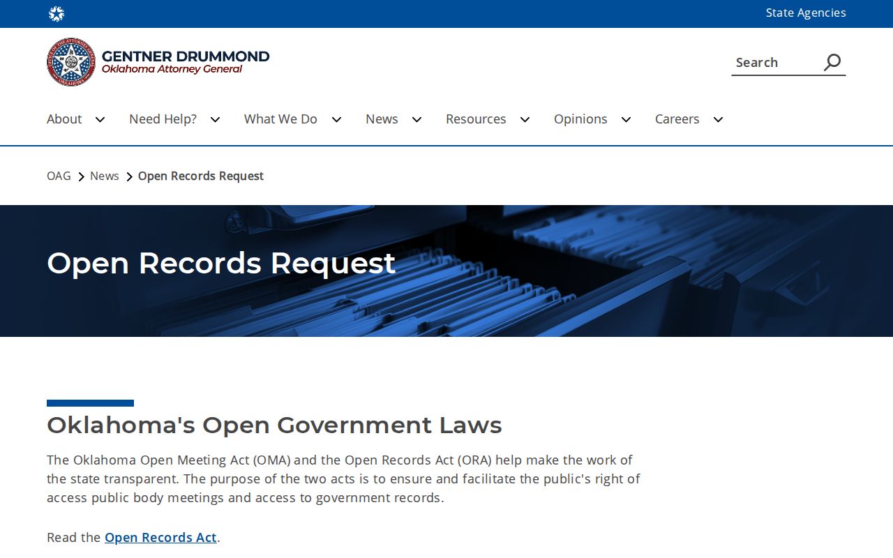 Alfalfa County active warrants records request routing through the Oklahoma Attorney General