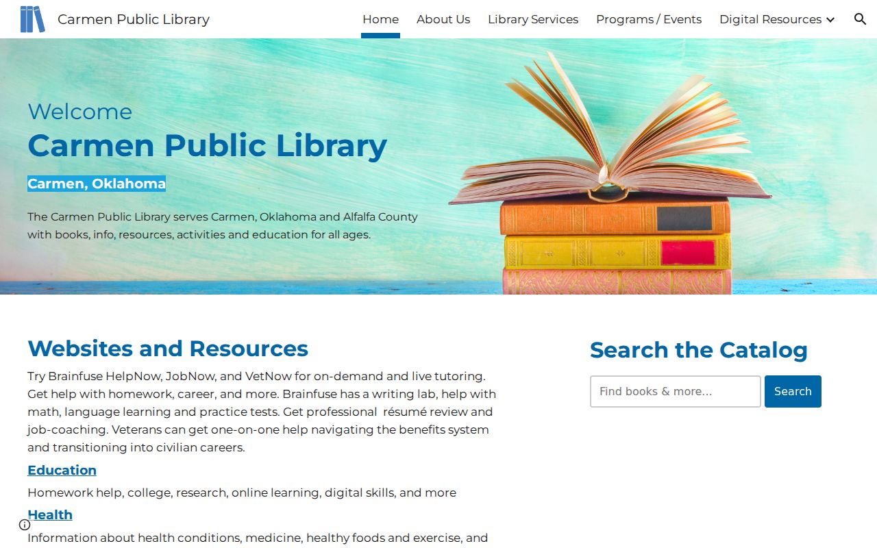 Carmen warrant search page showing official local library context