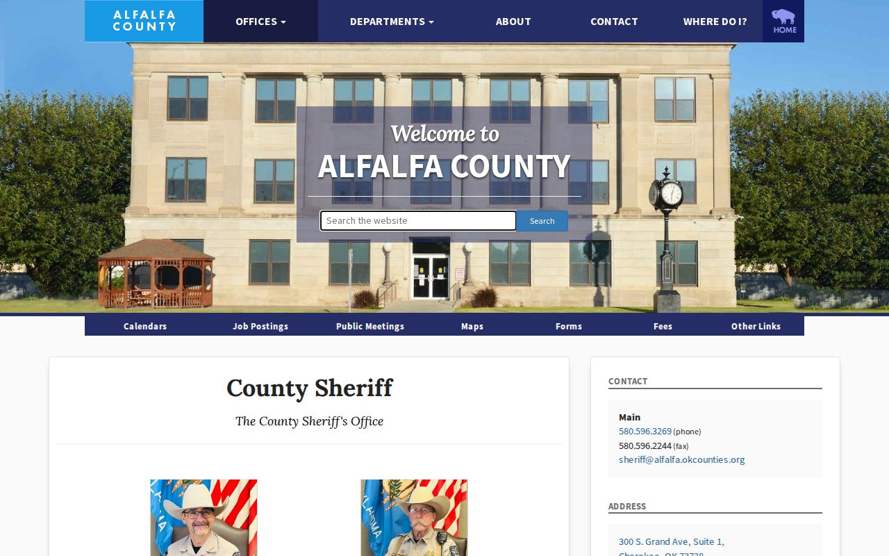 Alfalfa County warrant records Sheriff contact and process duties